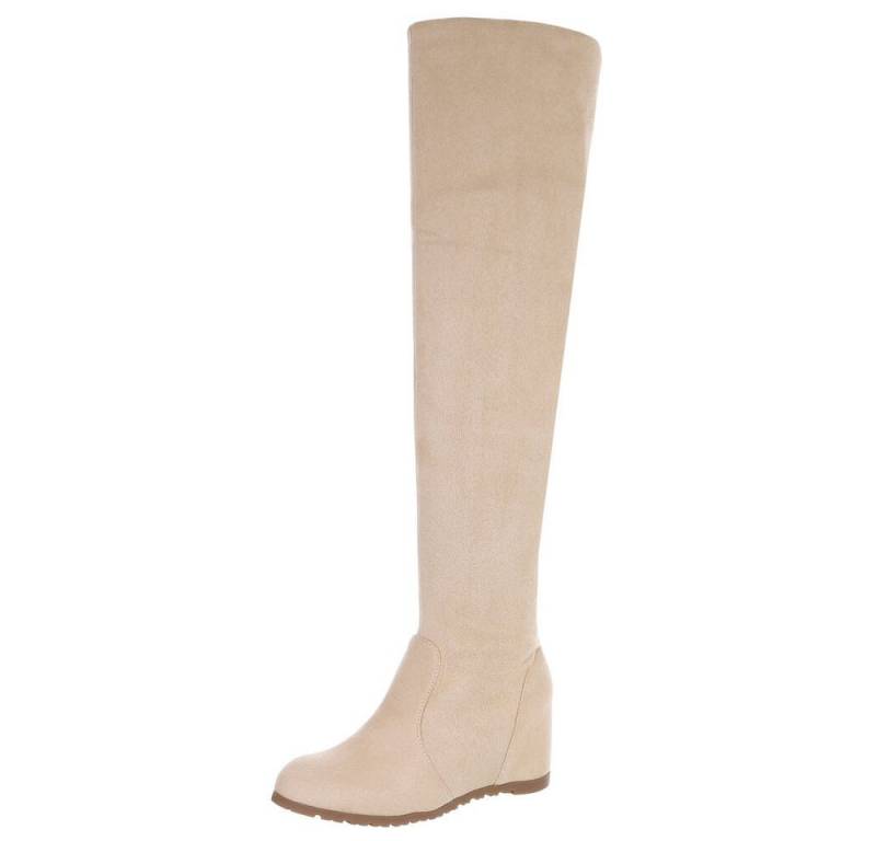 Ital-Design Elegante Overknee-Stiefel mit Wedge für Damen Overkneestiefel (90727042) Keilabsatz/Wedge Stiefel in Beige von Ital-Design