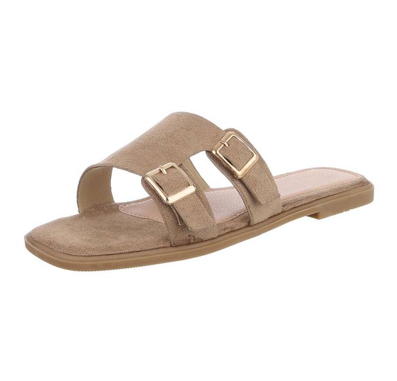 Ital-Design Elegante Slippers mit Schnallen für Damen – Sommerkomfort Pantolette (89542663) Blockabsatz Pantoletten in Hellbraun von Ital-Design
