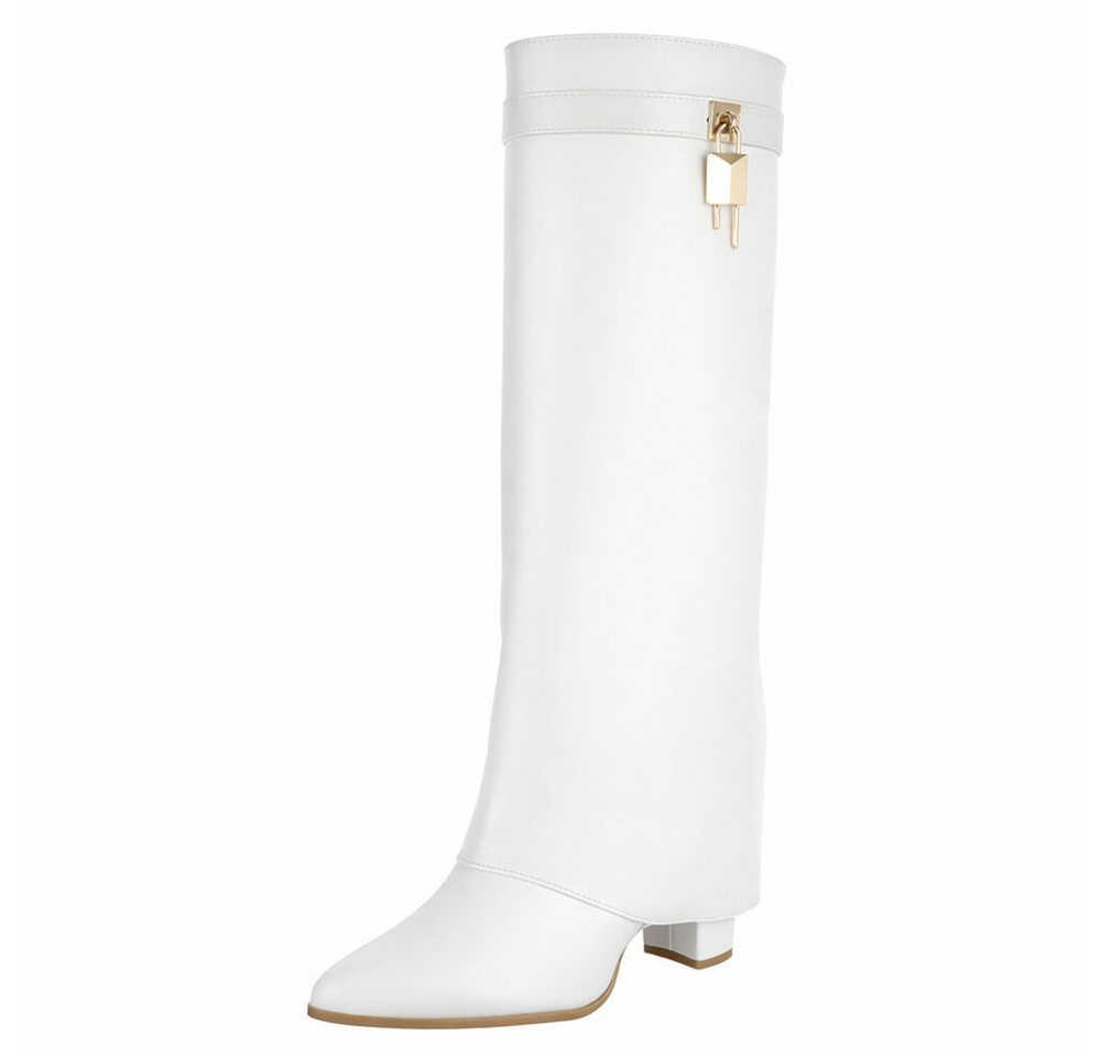 Ital-Design Elegante Stiefel mit hohem Schaft und Blockabsatz für Damen High-Heel-Stiefel (90948409) Blockabsatz Stiefel in Weiß von Ital-Design