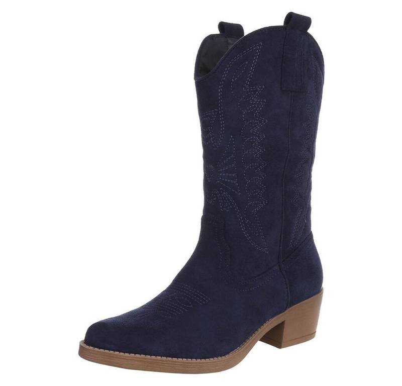 Ital-Design Elegante Stiefeletten mit hohem Absatz für Damen Westernstiefel (90153170) Blockabsatz Stiefel in Dunkelblau von Ital-Design