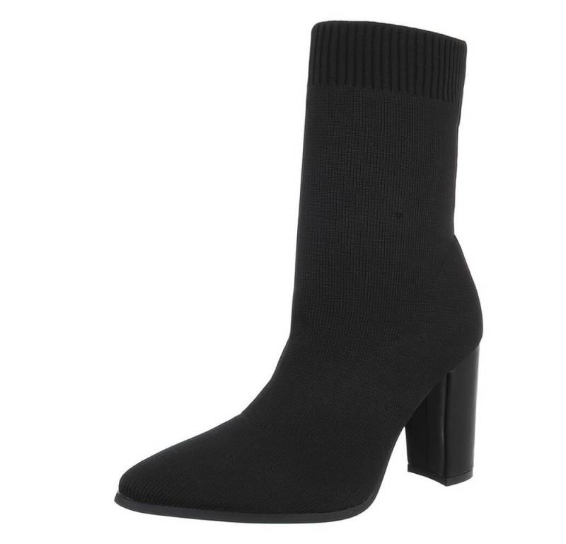 Ital-Design Elegante Strumpfstiefel mit Blockabsatz für Damen High-Heel-Stiefelette (89852636) Blockabsatz Stiefeletten in Schwarz von Ital-Design
