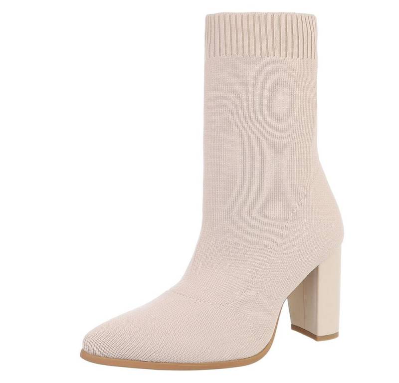Ital-Design Elegante Strumpfstiefel mit Blockabsatz für Damen High-Heel-Stiefelette (89852642) Blockabsatz Stiefeletten in Beige von Ital-Design