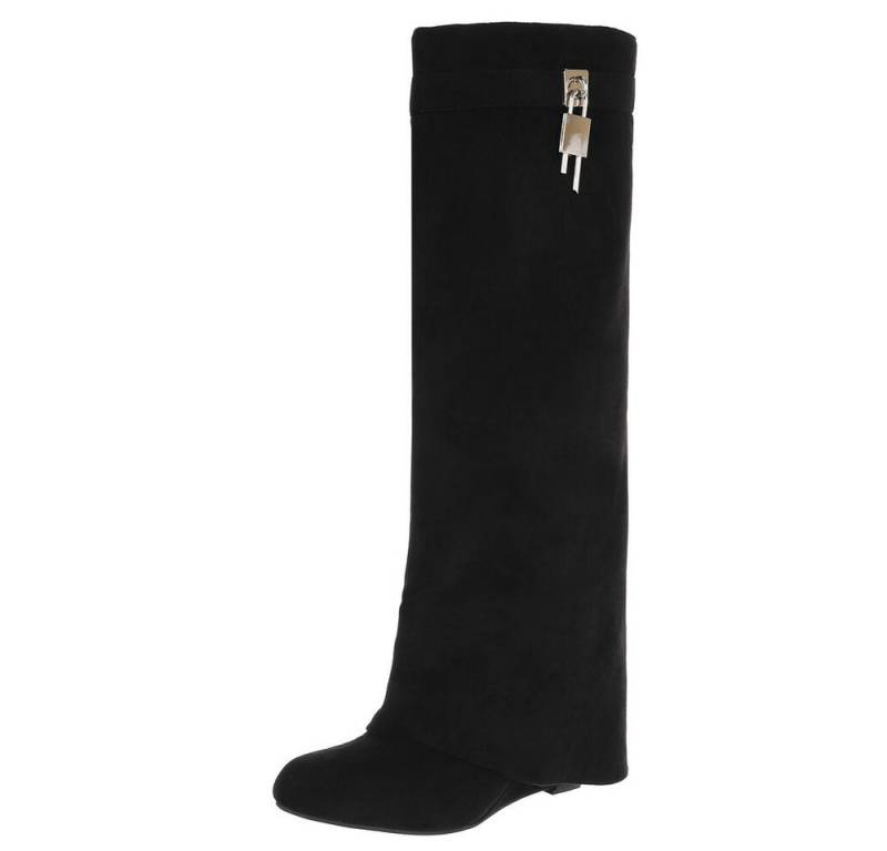 Ital-Design Elegante Überknie-Stiefel mit Komfort und modernem Design Keilstiefel (90458210) Keilabsatz/Wedge Stiefel in Schwarz von Ital-Design