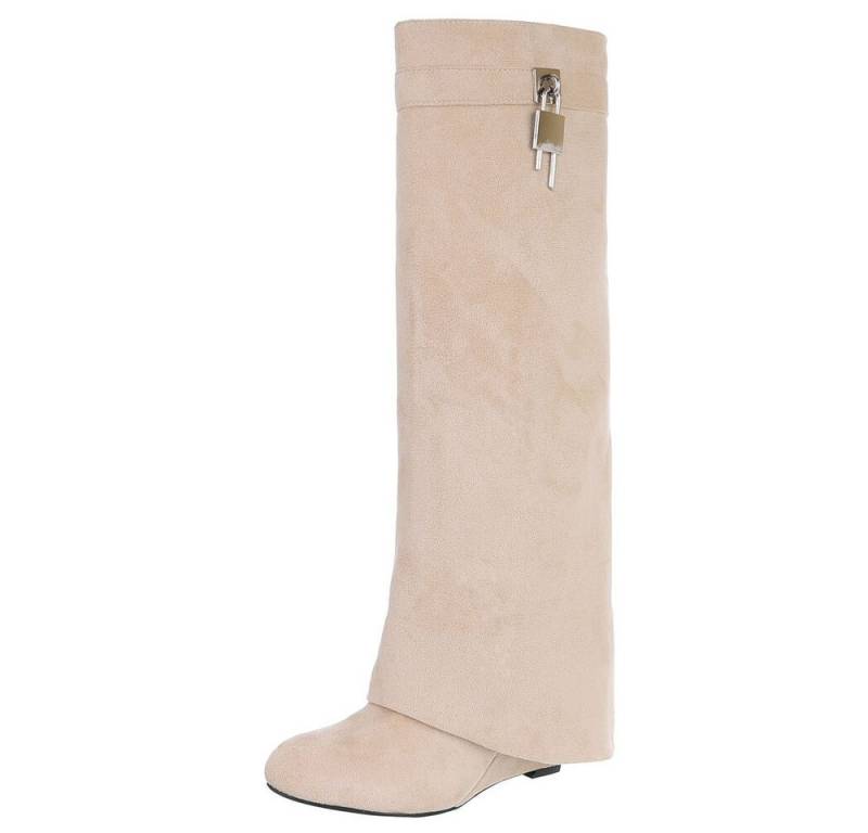 Ital-Design Elegante Überknie-Stiefel mit Komfort und modernem Design Keilstiefel (90458218) Keilabsatz/Wedge Stiefel in Beige von Ital-Design