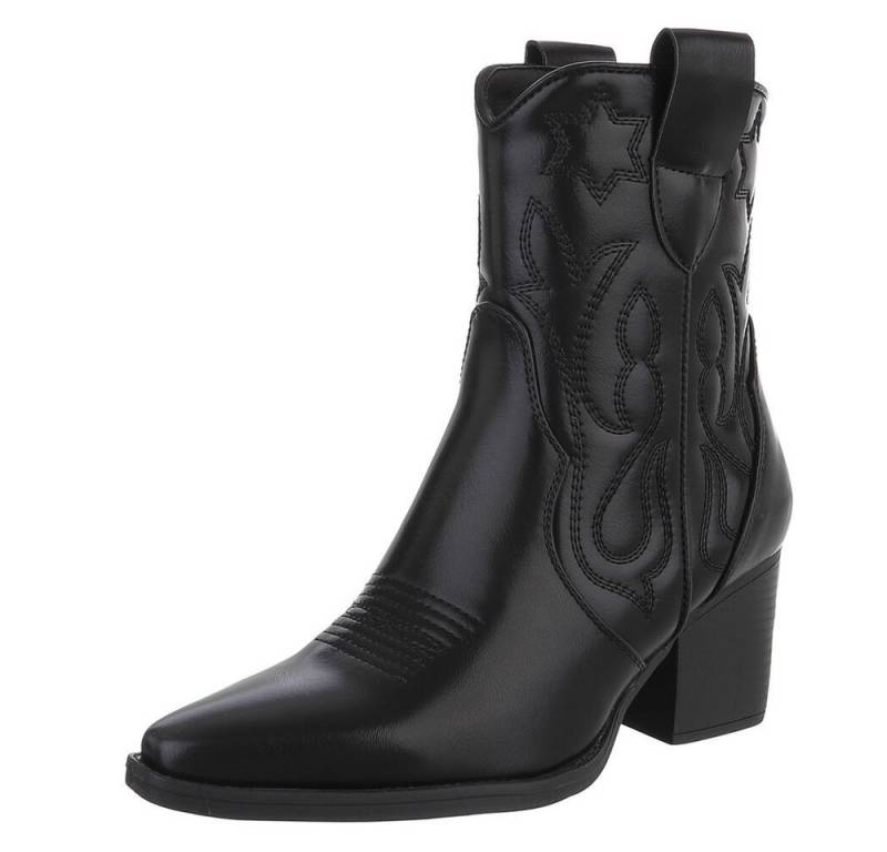 Ital-Design Elegante Westernboots für Damen mit Stickerei und Komfort Westernstiefelette (89937968) Blockabsatz Stiefeletten in Schwarz von Ital-Design