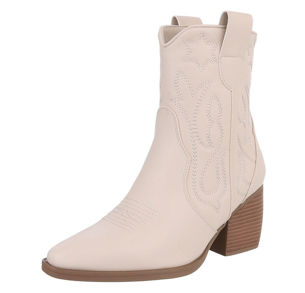 Ital-Design Elegante Westernboots für Damen mit Stickerei und Komfort Westernstiefelette (89937970) Blockabsatz Stiefeletten in Beige von Ital-Design