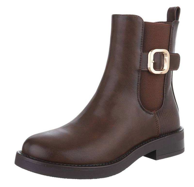 Ital-Design Elegante schwarze Stiefelette mit Schnalle für Damen Stiefelette (90153058) Blockabsatz Chelsea Boots in Braun von Ital-Design