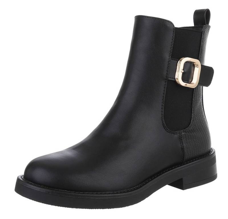 Ital-Design Elegante schwarze Stiefelette mit Schnalle für Damen Stiefelette (90153061) Blockabsatz Chelsea Boots in Schwarz von Ital-Design