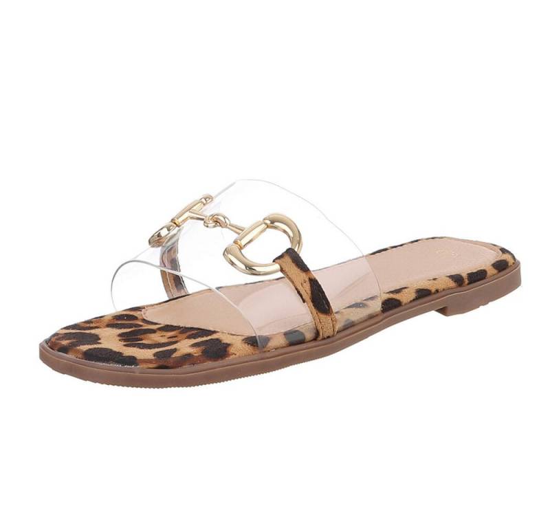 Ital-Design Elegante transparente Sandalen mit Golddetails für Damen Pantolette (89542685) Blockabsatz Pantoletten in Beige von Ital-Design