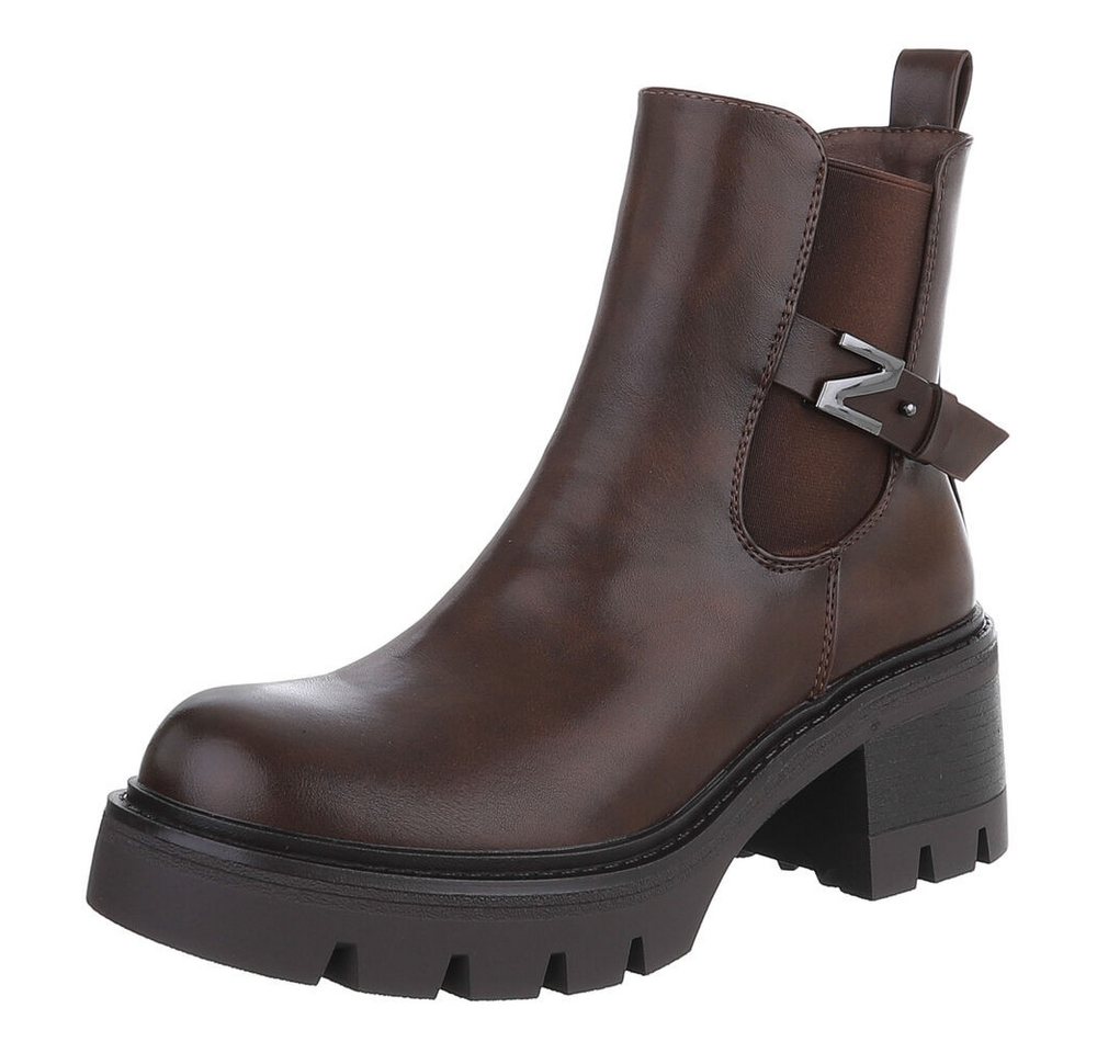 Ital-Design Eleganter Ankle Boot mit Blockabsatz für Damen Plateaustiefelette (90152926) Blockabsatz Stiefeletten in Braun von Ital-Design