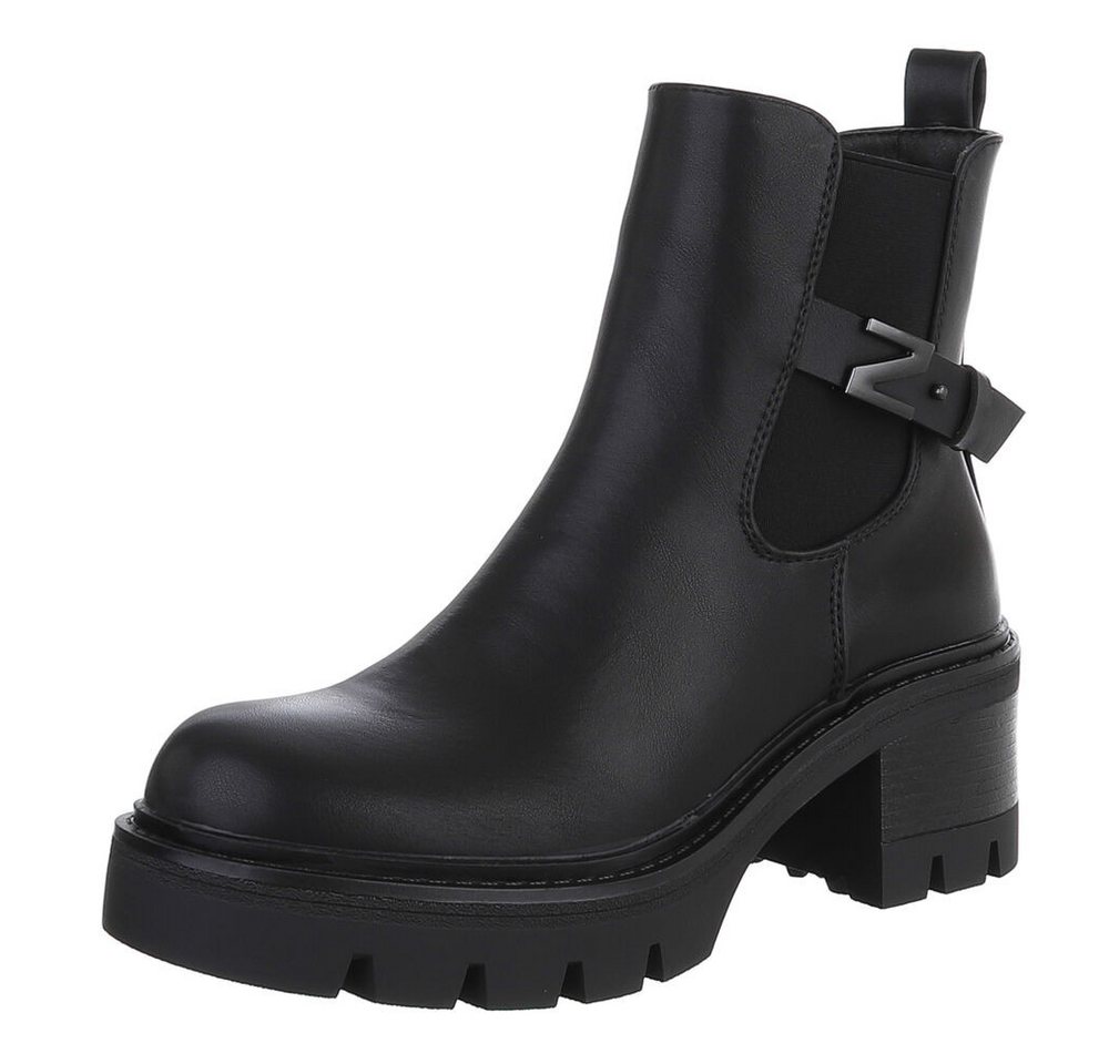 Ital-Design Eleganter Ankle Boot mit Blockabsatz für Damen Plateaustiefelette (90152927) Blockabsatz Stiefeletten in Schwarz von Ital-Design