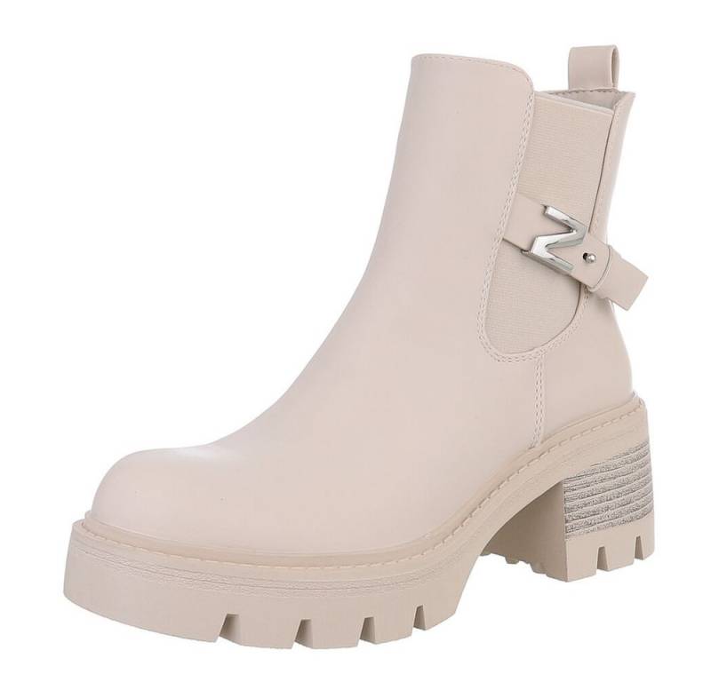 Ital-Design Eleganter Ankle Boot mit Blockabsatz für Damen Plateaustiefelette (90152936) Blockabsatz Stiefeletten in Beige von Ital-Design