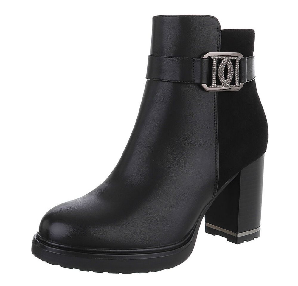 Ital-Design Eleganter Ankle Boot mit Blockabsatz und Schnalle High-Heel-Stiefelette (90598624) Blockabsatz Stiefeletten in Schwarz von Ital-Design