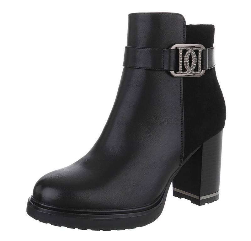 Ital-Design Eleganter Ankle Boot mit Blockabsatz und Schnalle High-Heel-Stiefelette (90598624) Blockabsatz Stiefeletten in Schwarz von Ital-Design