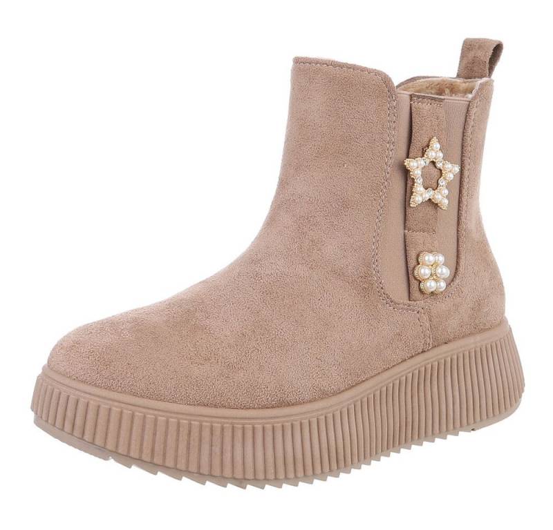 Ital-Design Eleganter Ankle-Boot mit Dekoration und hohem Tragekomfort Plateaustiefelette (90458002) Keilabsatz/Wedge Stiefeletten in Hellbraun von Ital-Design