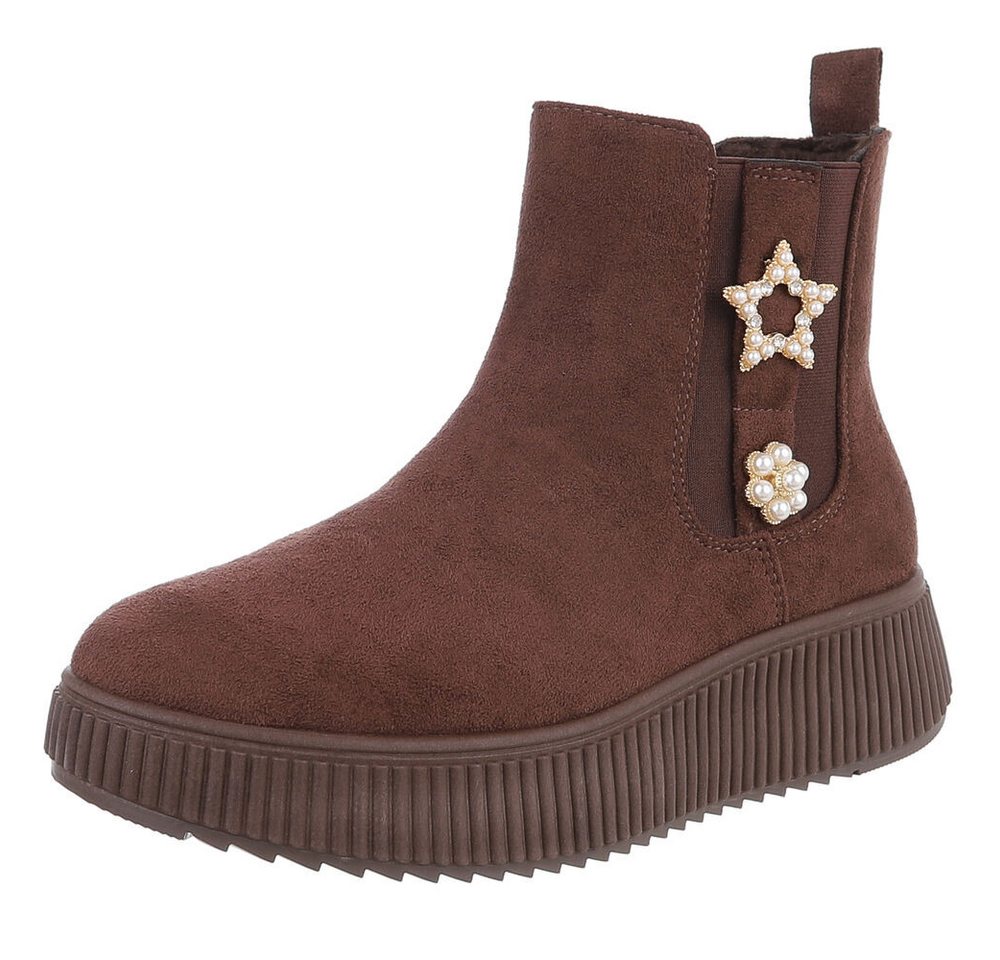 Ital-Design Eleganter Ankle-Boot mit Dekoration und hohem Tragekomfort Plateaustiefelette (90458008) Keilabsatz/Wedge Stiefeletten in Braun von Ital-Design