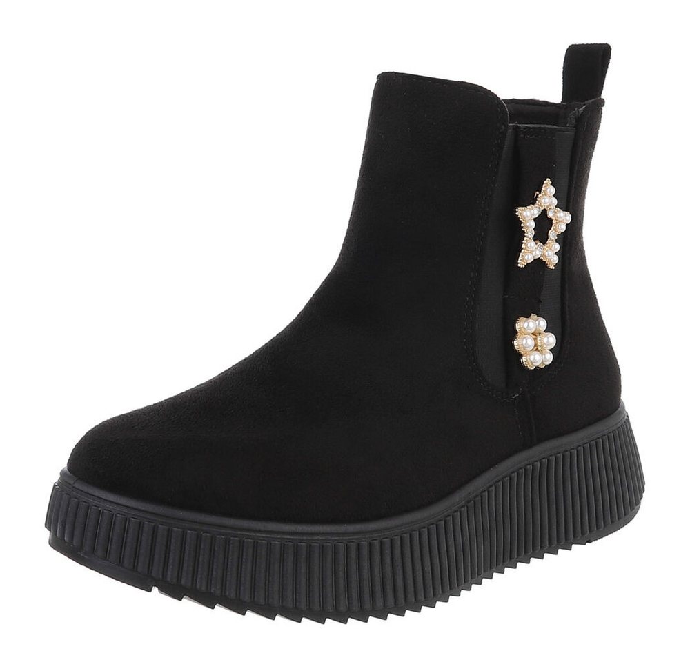 Ital-Design Eleganter Ankle-Boot mit Dekoration und hohem Tragekomfort Plateaustiefelette (90458016) Keilabsatz/Wedge Stiefeletten in Schwarz von Ital-Design