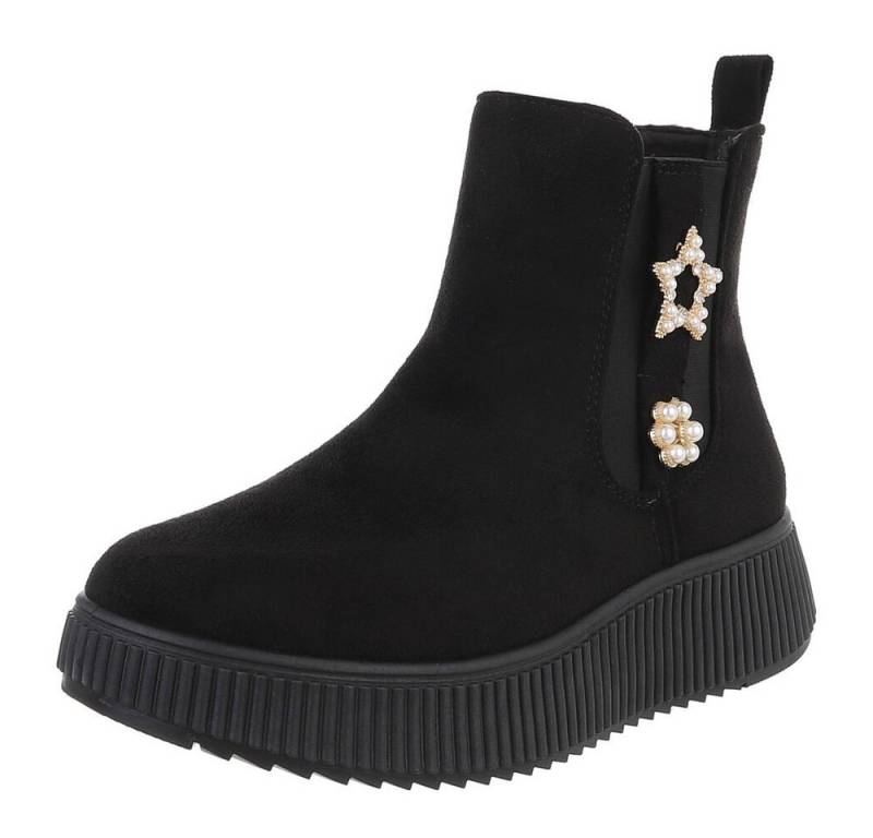 Ital-Design Eleganter Ankle-Boot mit Dekoration und hohem Tragekomfort Plateaustiefelette (90458016) Keilabsatz/Wedge Stiefeletten in Schwarz von Ital-Design