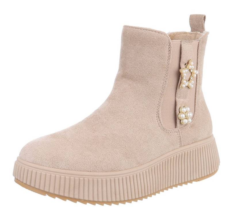 Ital-Design Eleganter Ankle-Boot mit Dekoration und hohem Tragekomfort Plateaustiefelette (90458022) Keilabsatz/Wedge Stiefeletten in Beige von Ital-Design