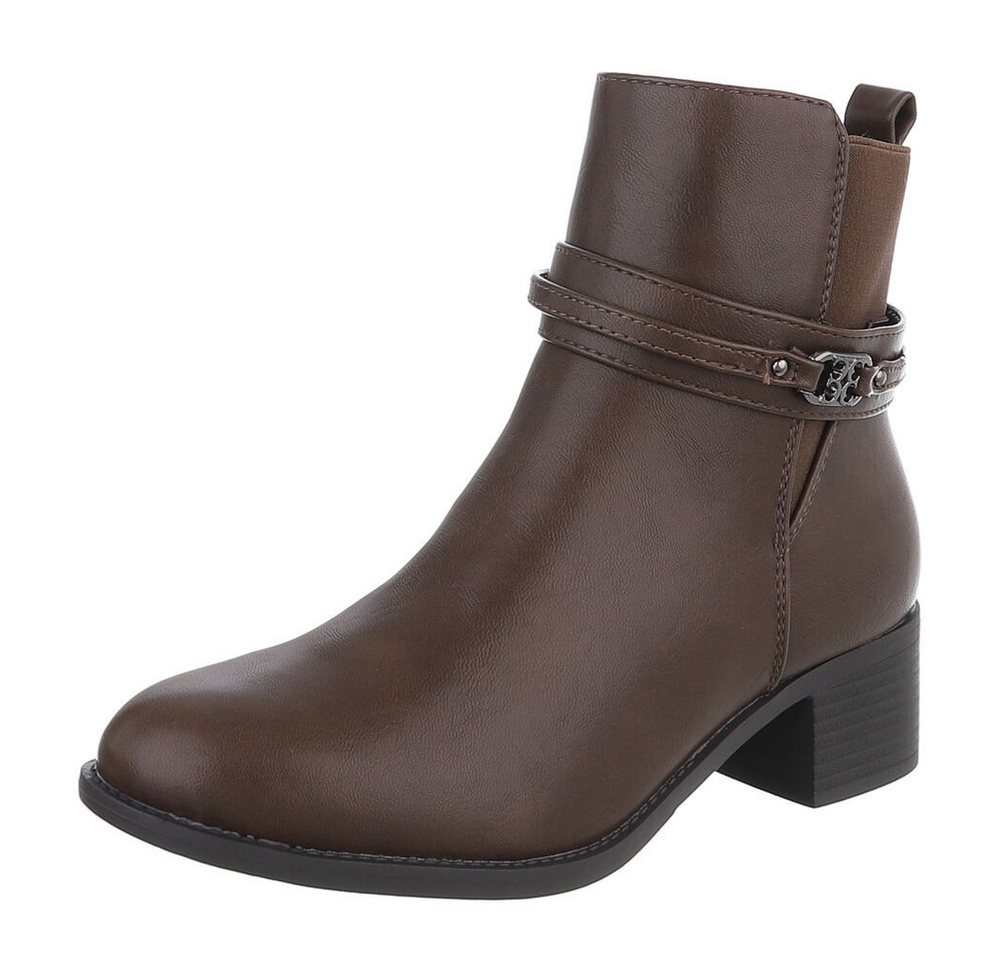 Ital-Design Eleganter Ankle Boot mit Riemen für Damen Stiefelette (90598510) Blockabsatz Stiefeletten in Braun von Ital-Design