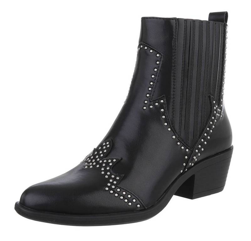 Ital-Design Eleganter Ankle-Boot mit dekorativen Details und mittelhohem Absatz Westernstiefelette (90471331) Blockabsatz Stiefeletten in Schwarz von Ital-Design