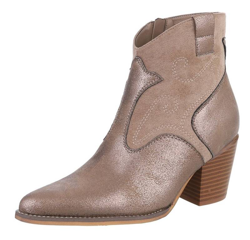 Ital-Design Eleganter Ankle Boot mit geschwungenen Details für Damen Westernstiefelette (90110068) Blockabsatz Stiefeletten in Hellbraun von Ital-Design