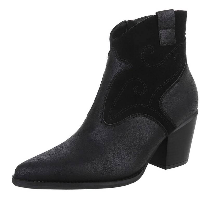 Ital-Design Eleganter Ankle Boot mit geschwungenen Details für Damen Westernstiefelette (90110087) Blockabsatz Stiefeletten in Schwarz von Ital-Design
