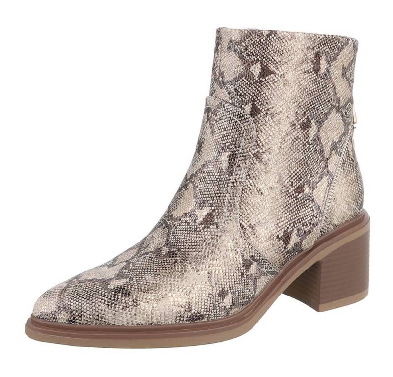 Ital-Design Eleganter Ankle-Stiefel aus strukturiertem Material für Damen Westernstiefelette (90542943) Blockabsatz Stiefeletten in Gold von Ital-Design