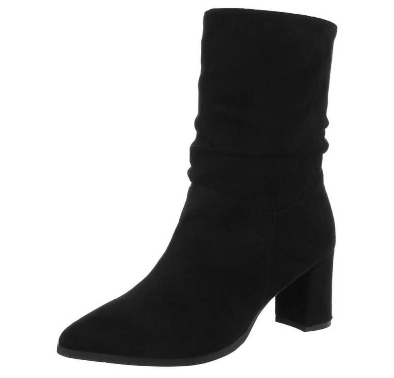 Ital-Design Eleganter Blockstiefel mit gerafftem Design für Damen Stiefelette (90649059) Blockabsatz Stiefeletten in Schwarz von Ital-Design