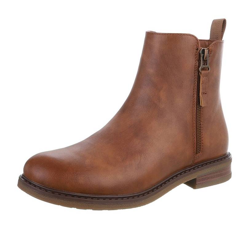 Ital-Design Eleganter Chelsea-Boot mit Reißverschluss für Damen Stiefelette (90648927) Blockabsatz Flache Stiefeletten in Camel von Ital-Design