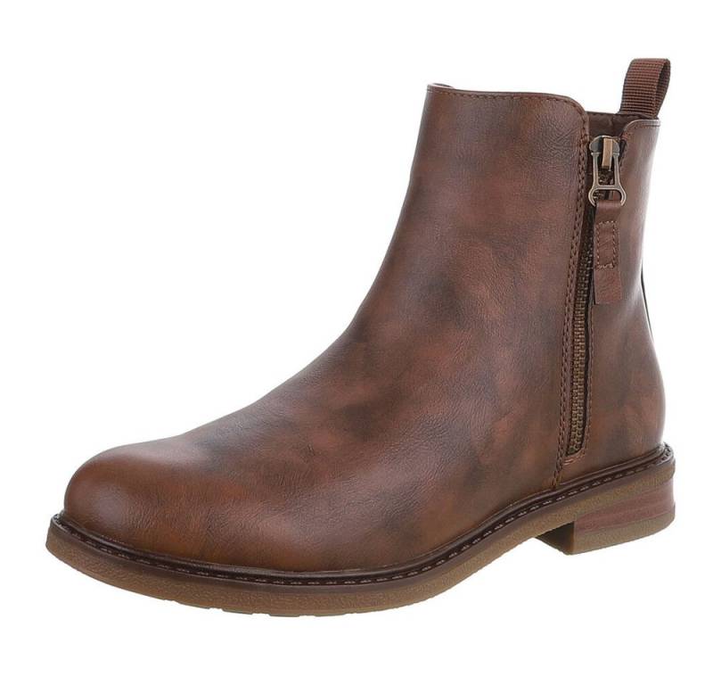 Ital-Design Eleganter Chelsea-Boot mit Reißverschluss für Damen Stiefelette (90648936) Blockabsatz Flache Stiefeletten in Braun von Ital-Design