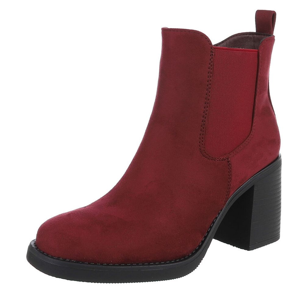 Ital-Design Eleganter Chelsea-Boot mit elastischem Einsatz und Sohle High-Heel-Stiefelette (90726822) Blockabsatz Stiefeletten in Weinrot von Ital-Design