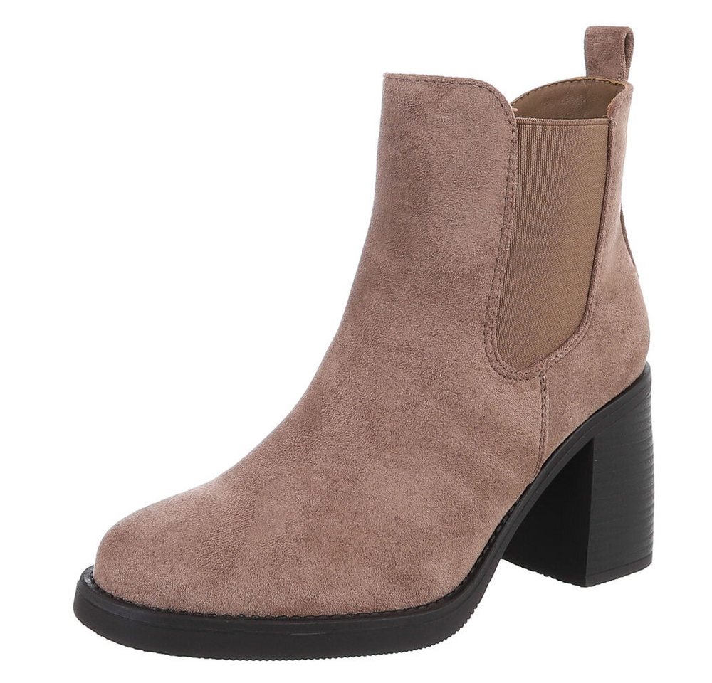Ital-Design Eleganter Chelsea-Boot mit elastischem Einsatz und Sohle High-Heel-Stiefelette (90726830) Blockabsatz Stiefeletten in Hellbraun von Ital-Design