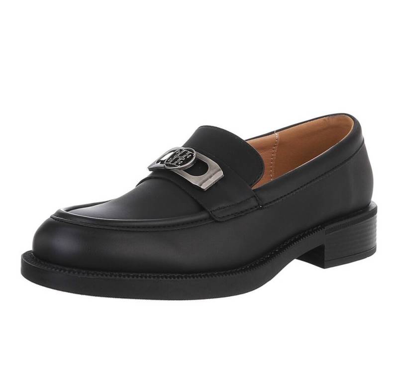 Ital-Design Eleganter Damen Loafer mit Komfort und zeitlosem Design Slipper (89930139) Blockabsatz Mokassins in Schwarz von Ital-Design