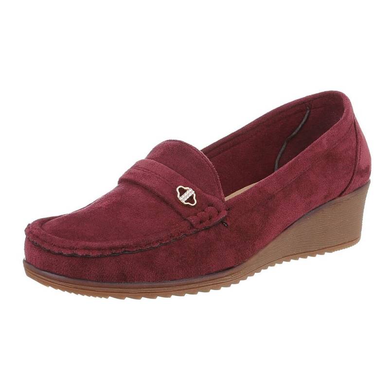 Ital-Design Eleganter Damen Slipper mit Wedge-Sohle und Details Slipper (90482669) Keilabsatz/Wedge Mokassins in Weinrot von Ital-Design