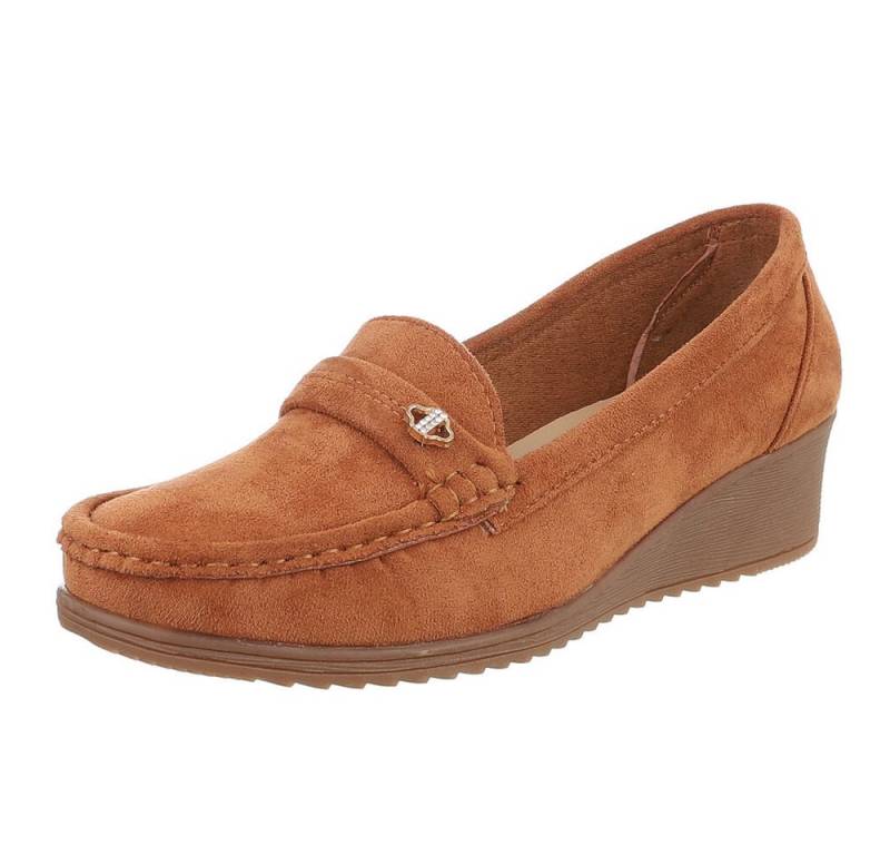 Ital-Design Eleganter Damen Slipper mit Wedge-Sohle und Details Slipper (90482673) Keilabsatz/Wedge Mokassins in Camel von Ital-Design