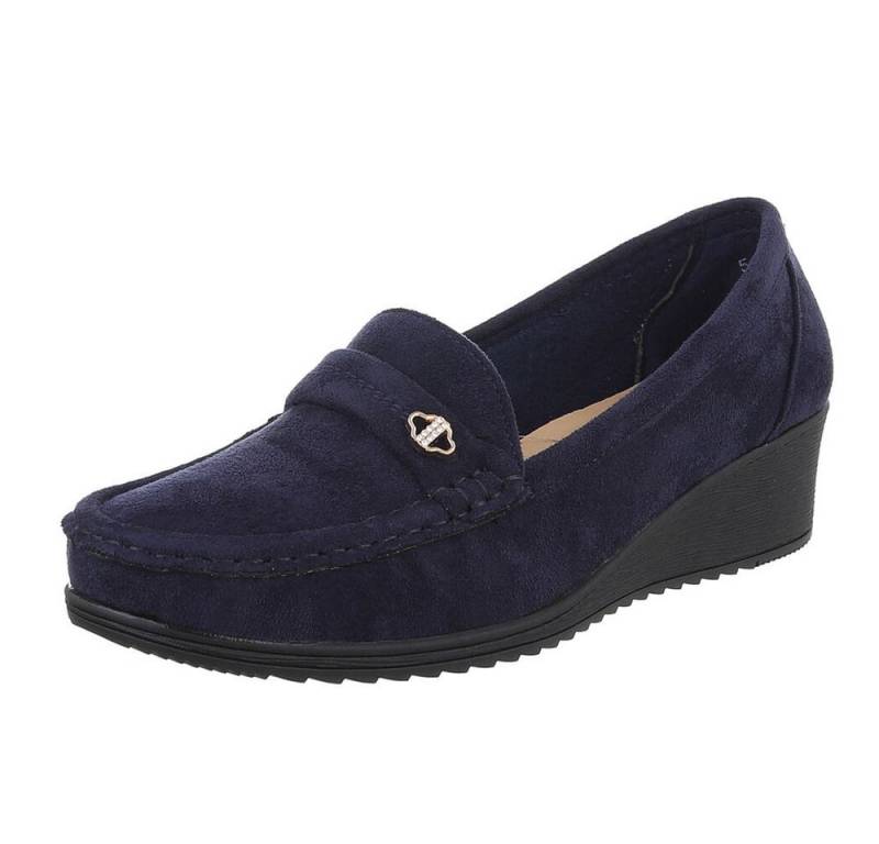 Ital-Design Eleganter Damen Slipper mit Wedge-Sohle und Details Slipper (90482678) Keilabsatz/Wedge Mokassins in Blau von Ital-Design