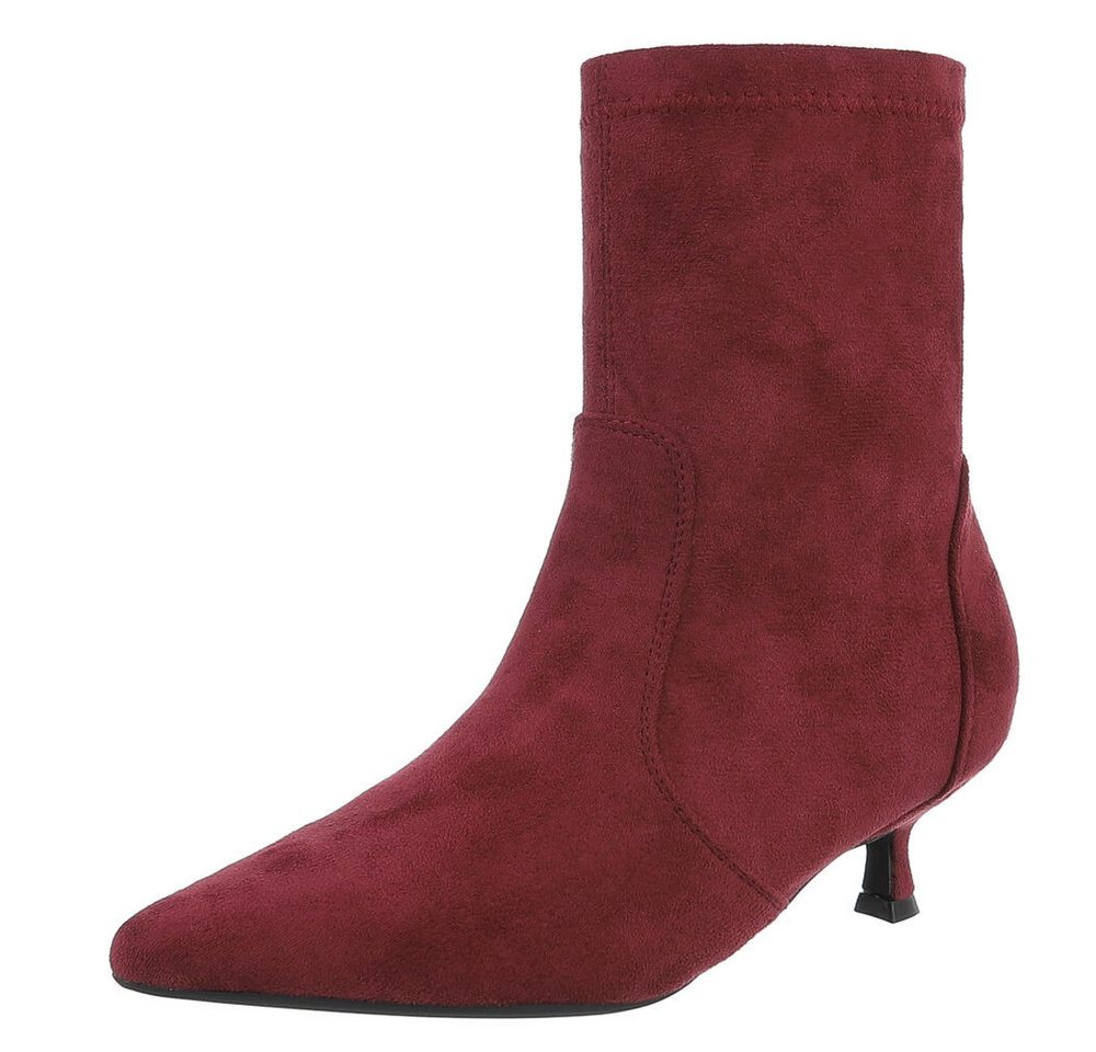 Ital-Design Eleganter Damen-Stiefel aus weichem Material mit Absatz Stiefelette (90417969) Pfennig-/Stilettoabsatz Stiefeletten in Weinrot von Ital-Design