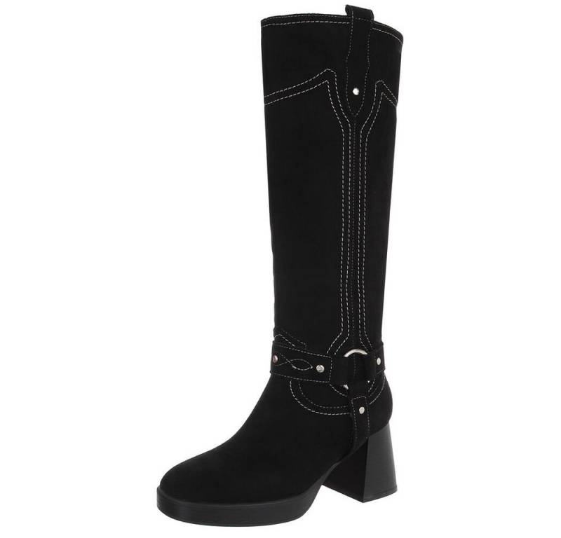 Ital-Design Eleganter Damen-Stiefel mit Blockabsatz und Kontrastnähten High-Heel-Stiefel (90110115) Blockabsatz Stiefel in Schwarz von Ital-Design