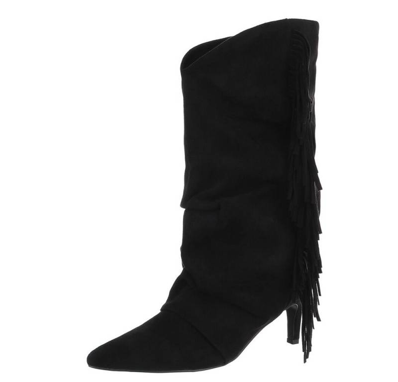 Ital-Design Eleganter Damen-Stiefel mit Fransen-Detail für Freizeit Stiefel (90457888) Pfennig-/Stilettoabsatz Stiefel in Schwarz von Ital-Design