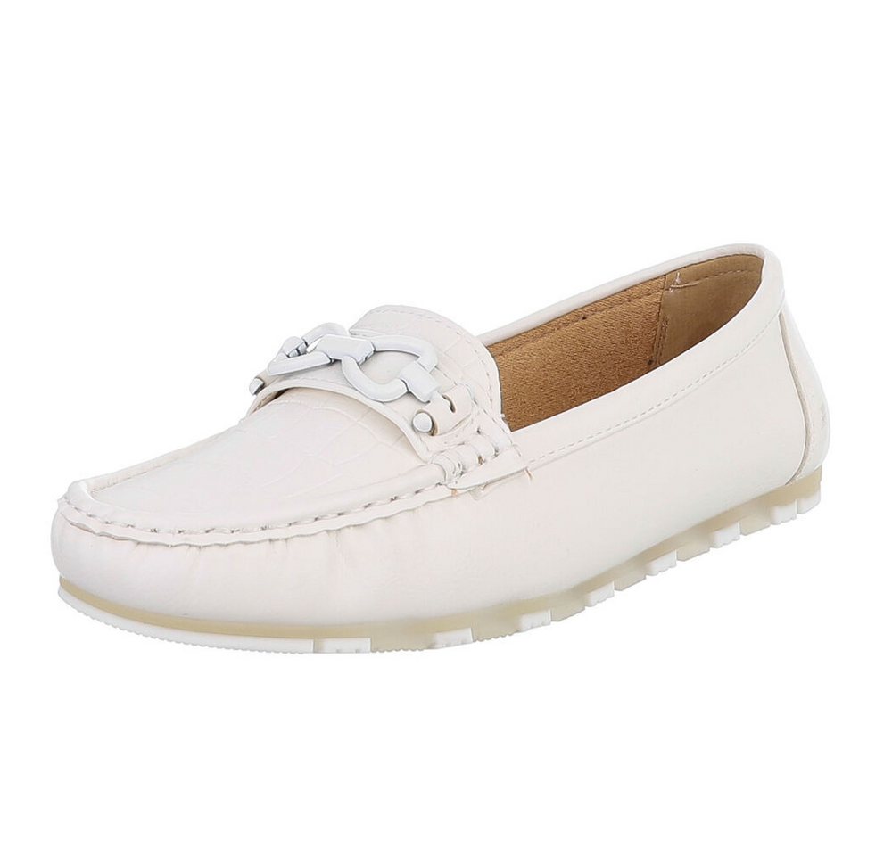 Ital-Design Eleganter Mokassin mit Schnalle für Damen im Alltag Slipper (90793487) Flach Mokassins in Weiß von Ital-Design