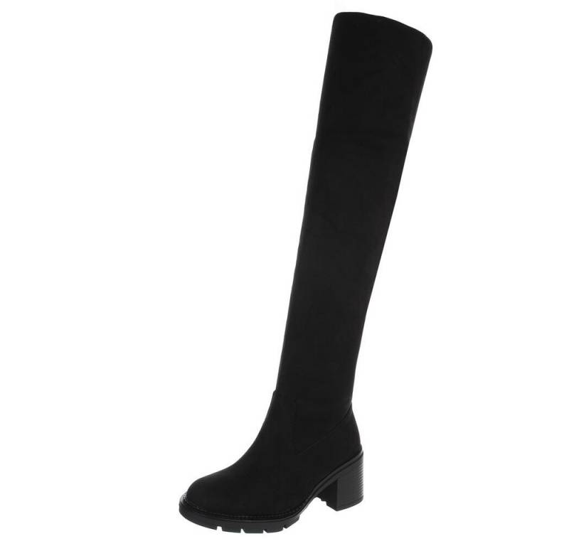 Ital-Design Eleganter Overkneestiefel mit Blockabsatz für Damen Overkneestiefel (90827531) Blockabsatz Stiefel in Schwarz von Ital-Design