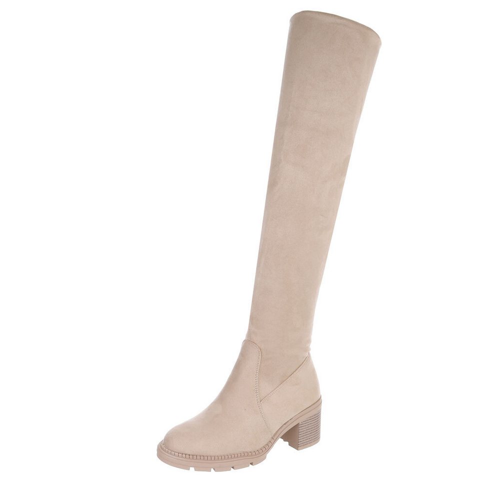 Ital-Design Eleganter Overkneestiefel mit Blockabsatz für Damen Overkneestiefel (90827535) Blockabsatz Stiefel in Beige von Ital-Design