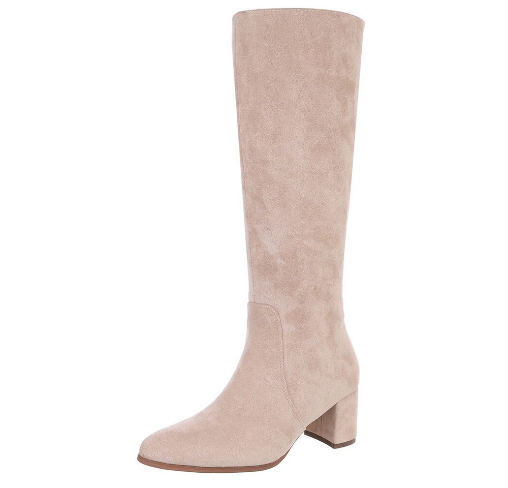 Ital-Design Eleganter Stiefel für Damen mit hohem Absatz, vielseitig einsetzbar Stiefel (90152993) Blockabsatz Stiefel in Beige von Ital-Design