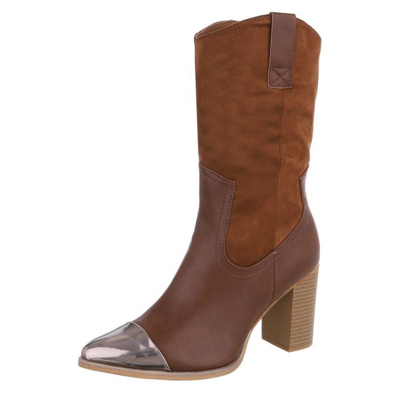 Ital-Design Eleganter Stiefel mit Blockabsatz und Metalliceinsatz Westernstiefel (65394604) Blockabsatz Stiefel in Camel von Ital-Design