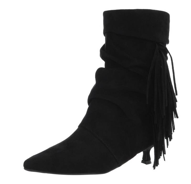 Ital-Design Eleganter Stiefel mit Fransendetails für Damen Stiefelette (90417842) Pfennig-/Stilettoabsatz Stiefeletten in Schwarz von Ital-Design