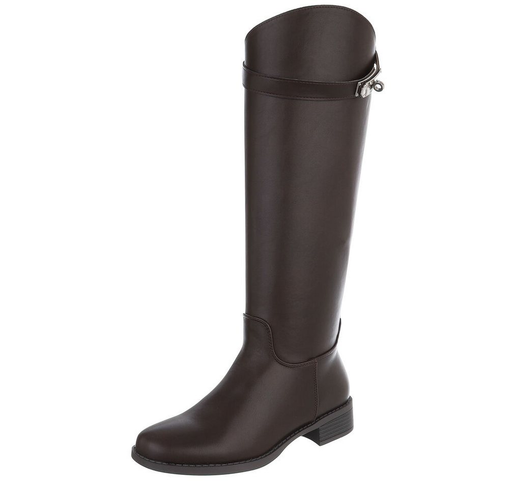 Ital-Design Eleganter Stiefel mit Schnalle für Damen im Alltag Stiefel (90598556) Blockabsatz Flache Stiefel in Braun von Ital-Design