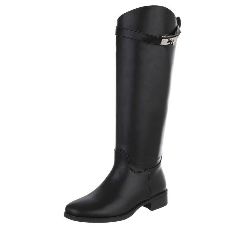 Ital-Design Eleganter Stiefel mit Schnalle für Damen im Alltag Stiefel (90598562) Blockabsatz Flache Stiefel in Schwarz von Ital-Design