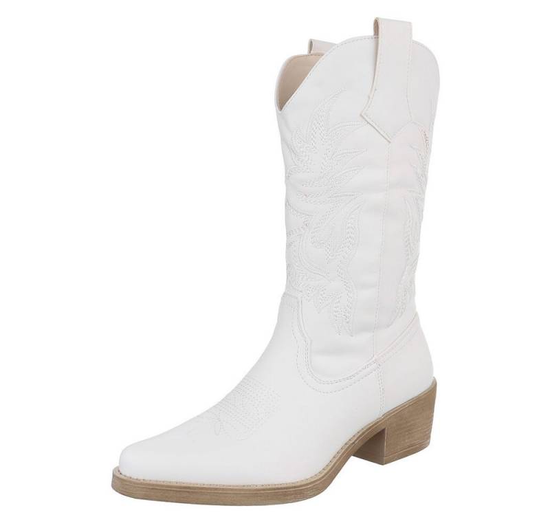 Ital-Design Eleganter Westernstiefel mit Stickerei für Damen Westernstiefel (89937868) Blockabsatz Stiefel in Weiß von Ital-Design