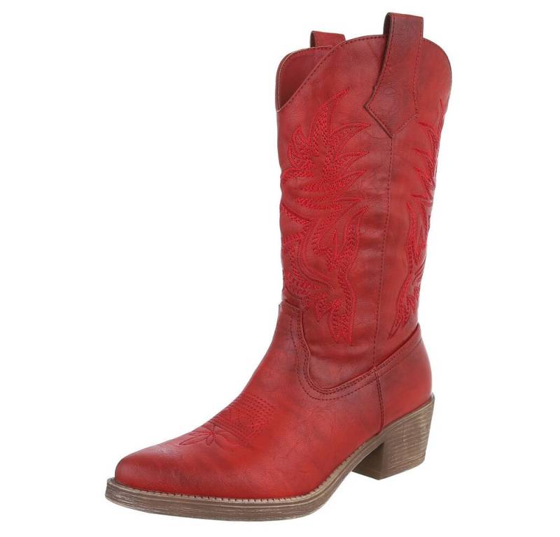 Ital-Design Eleganter Westernstiefel mit Stickerei für Damen Westernstiefel (89937876) Blockabsatz Stiefel in Rot von Ital-Design
